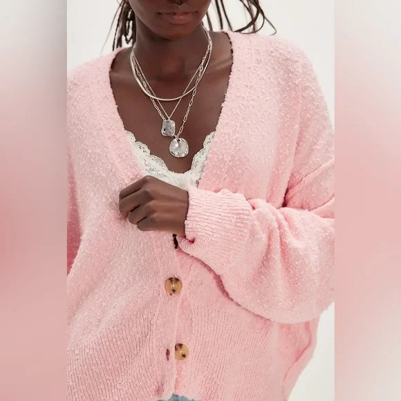 Free People Found My Friend Cardi Pink - Picture 2 of 7